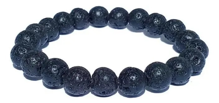 Pulseira De Pedra Vulcânica Natural Esfera 8 Mm - Proteção