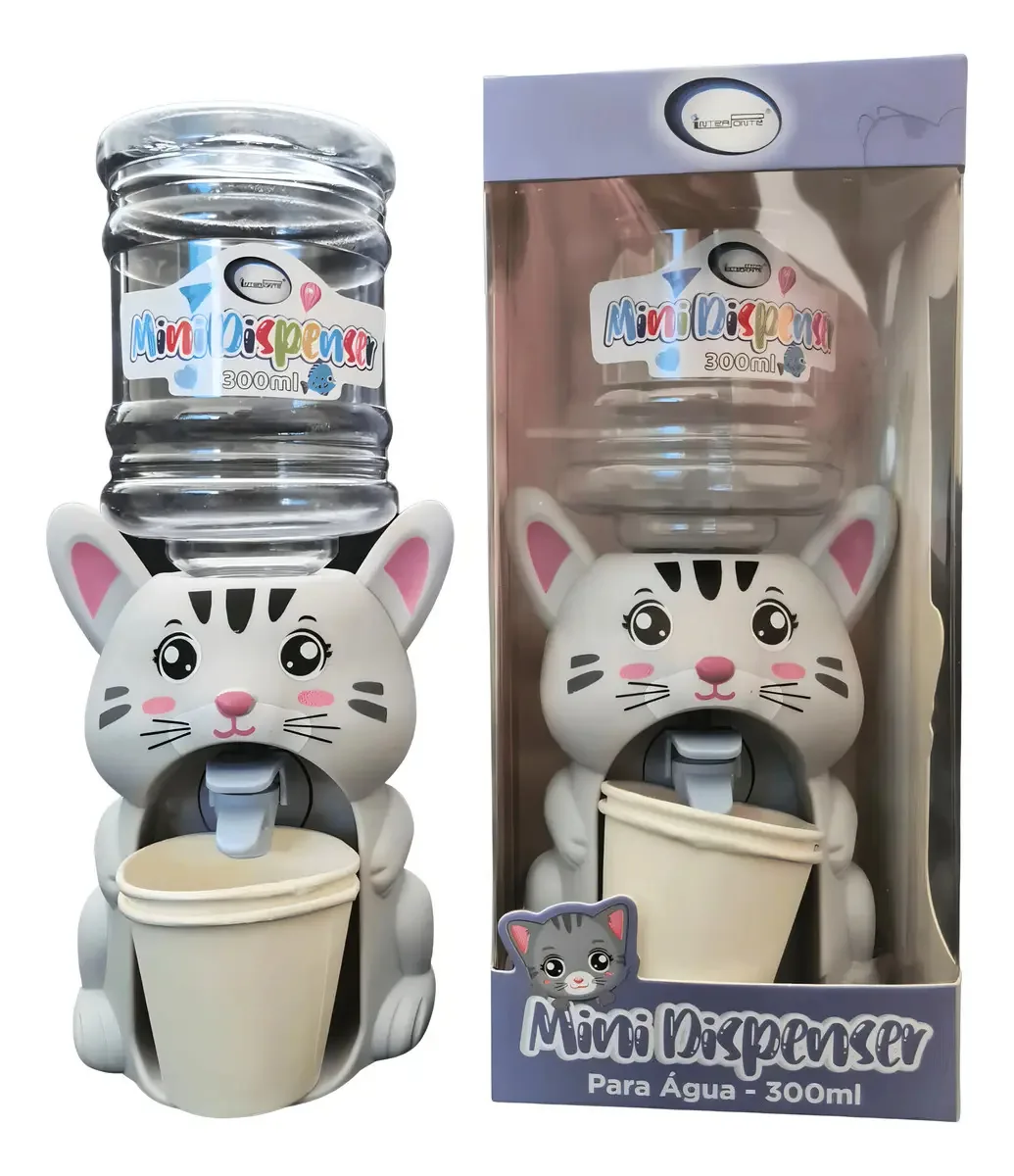 Mini Dispenser Bebedouro Bombona Para Água Suco 300ml Gato