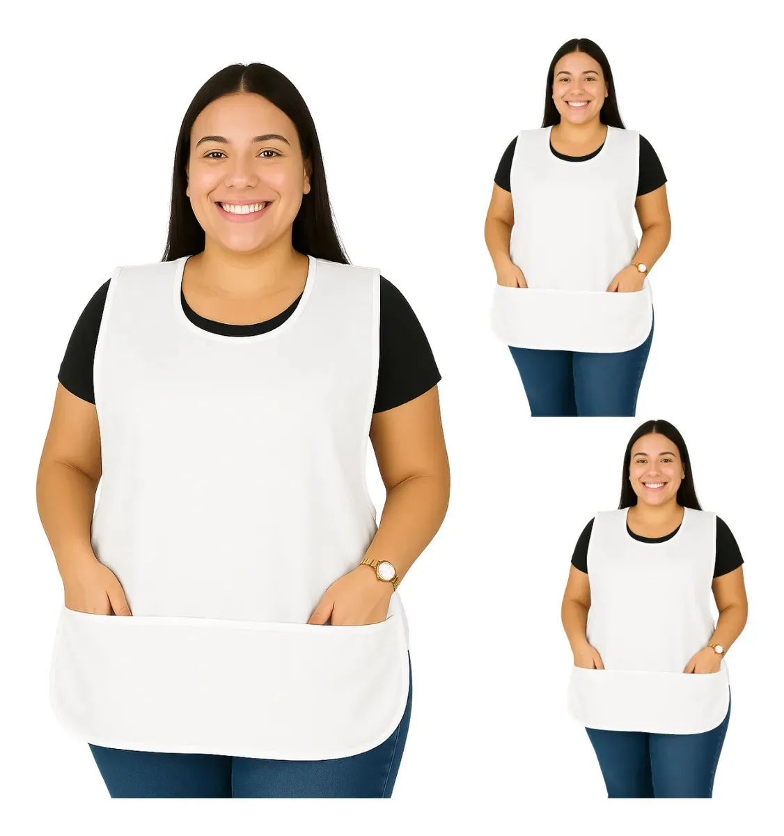 Kit 3 Aventais Bata Gg, Plus Size Lanchonete, Restaurante Cor Branco