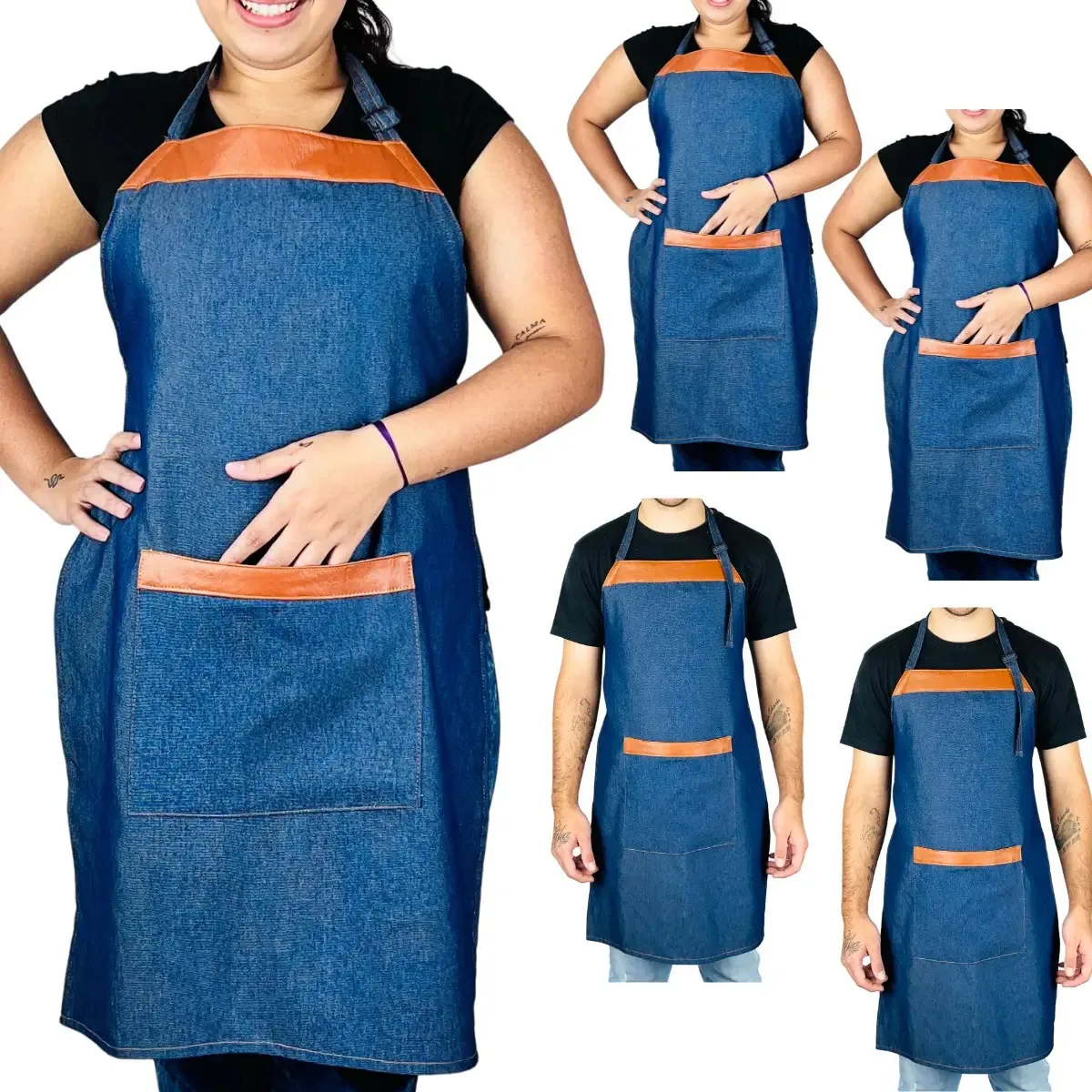 5 Aventais Jeans Churrasqueiro Cozinha Churrasco Marceneiro Cor Azul