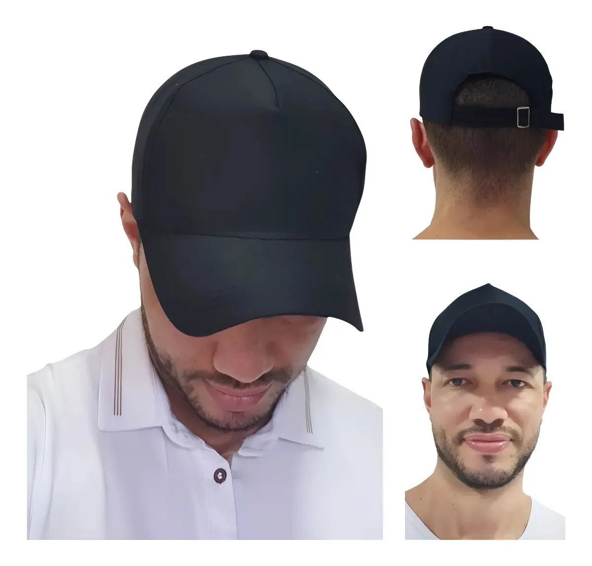 Kit 10 Bonés Liso Preto Aba Curva Personalizar Tamanho 58 Ajustável