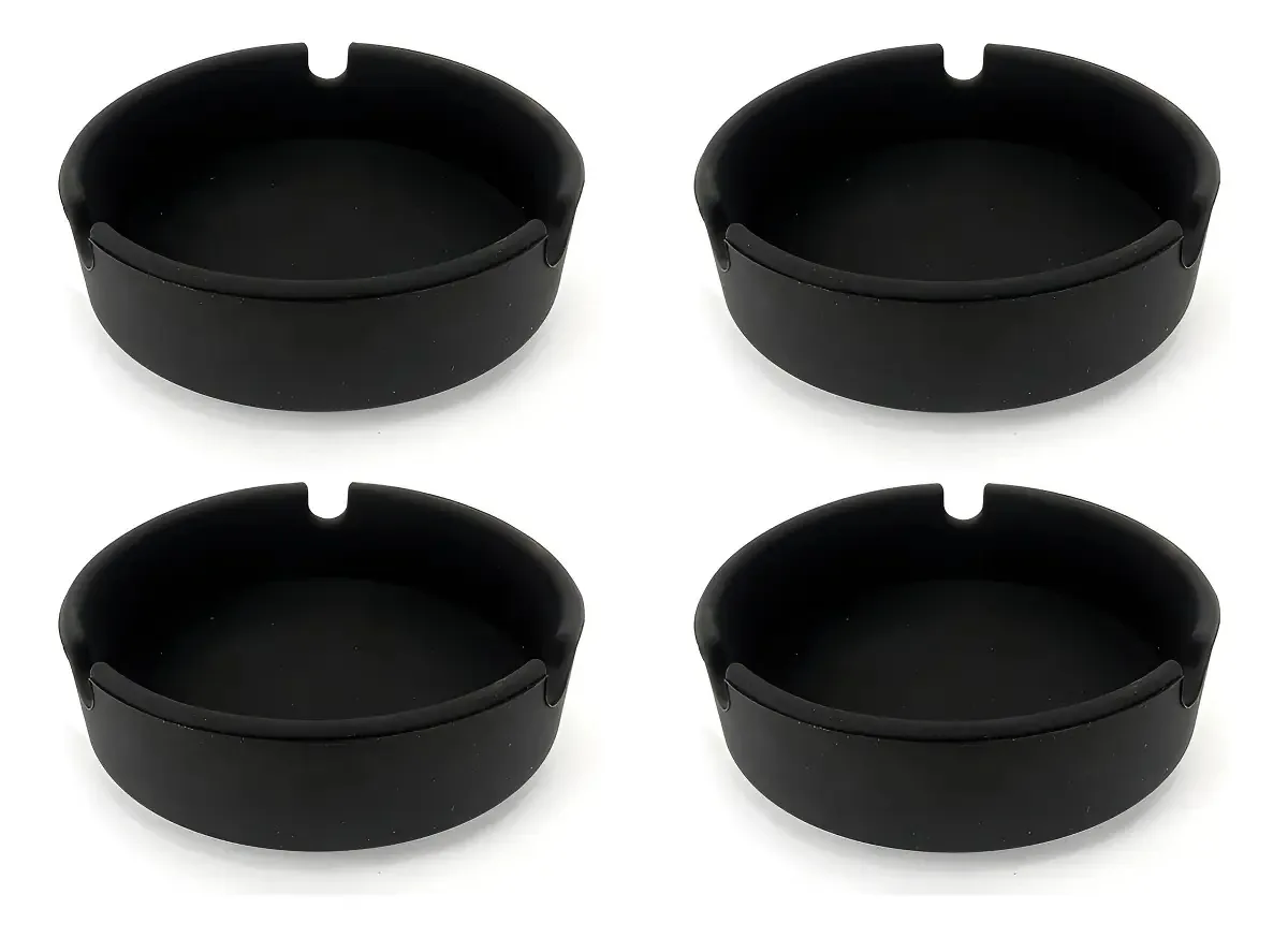 Kit 4 Cinzeiros Redondos Silicone Preto Resistente Calor Negocio de Genio