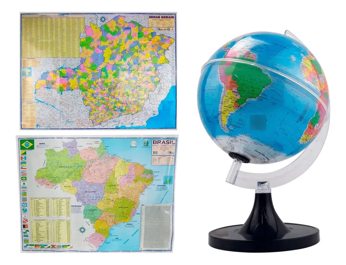 Kit Globo 21cm Led Mapa Do Brasil Mapa De Minas Gerais