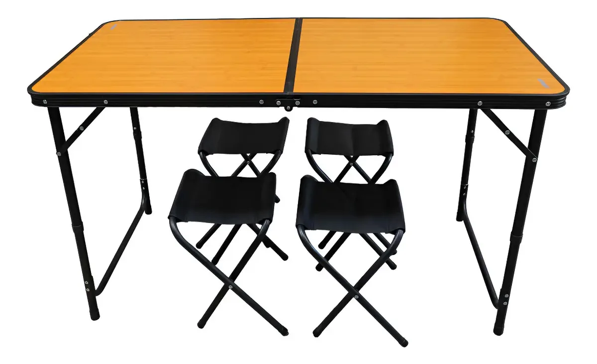 Conjunto de mesa dobrável Spinit Camping com 4 bancos em alumínio preto