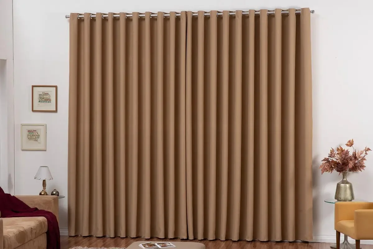 Cortina Blackout 3m X 2,50m Cáqui Tecido Com Ilhós