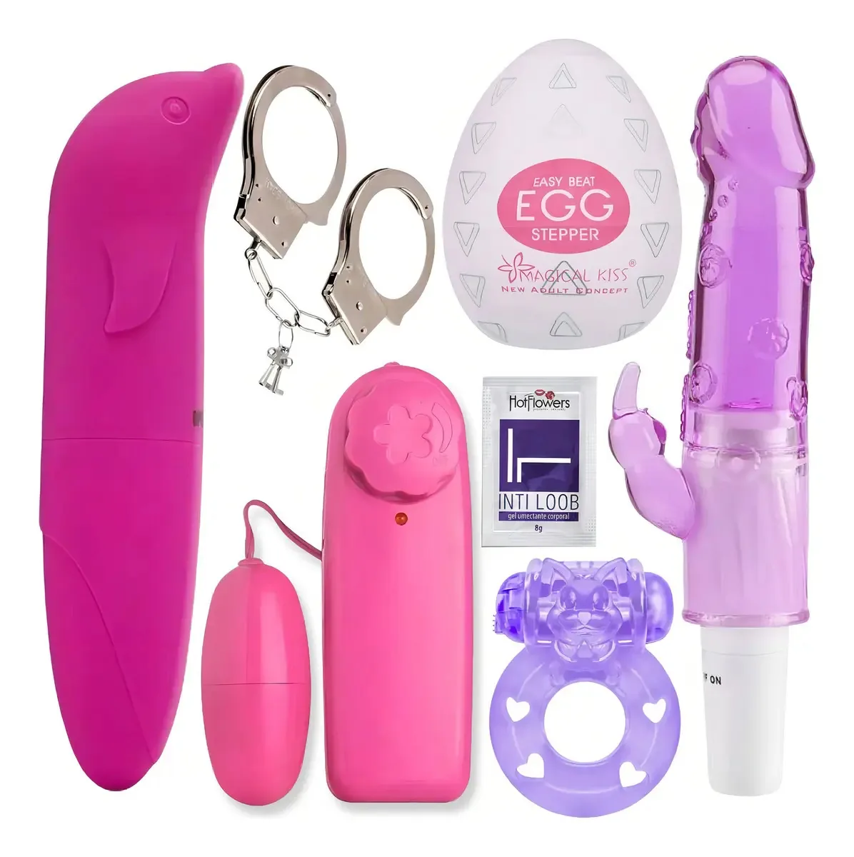 Vibrador Estimulador 6 Peças Algemas Anel Bullet Egg Golfinho Jelly ABS Aço