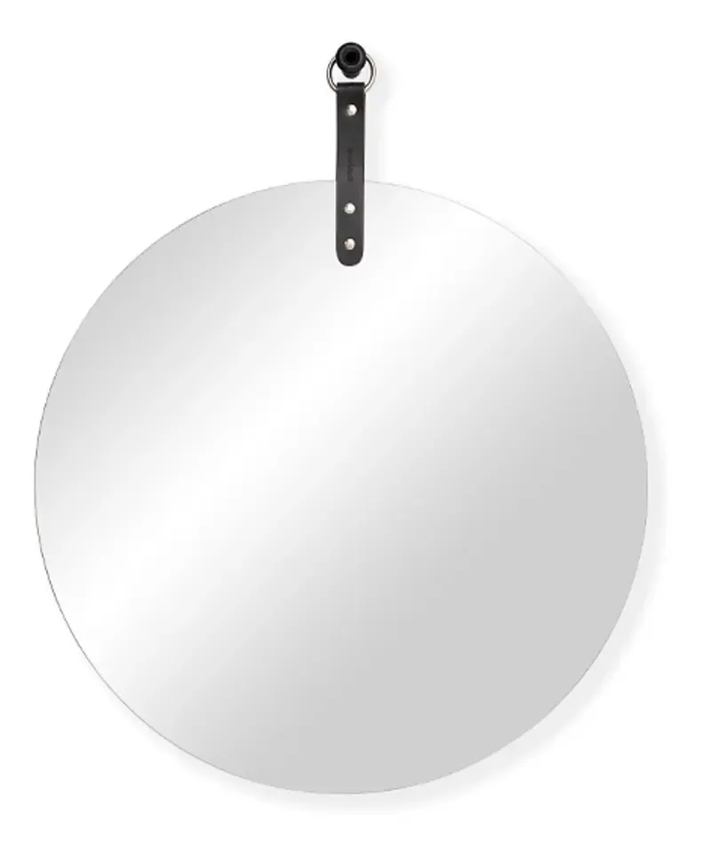 Espelho redondo suspenso de banheiro de 57 cm, espelho polido, moldura de espelho, cor preta