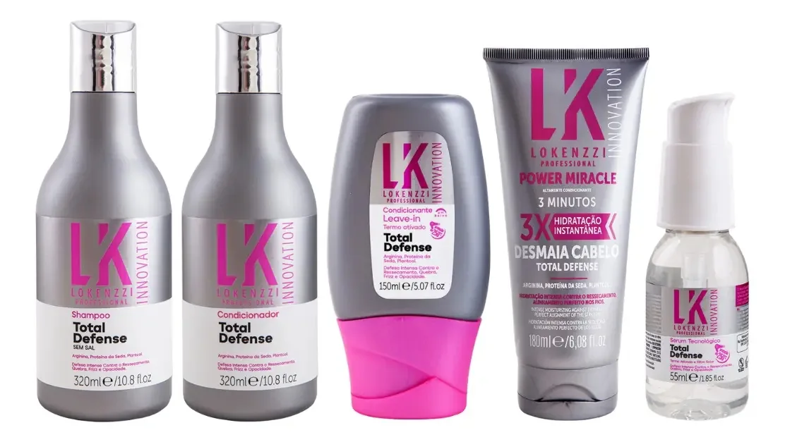 Kit Lokenzzi Total Defense para Cabelos Anti-Frizz, Anti-Quebra e Anti-Ressecamento