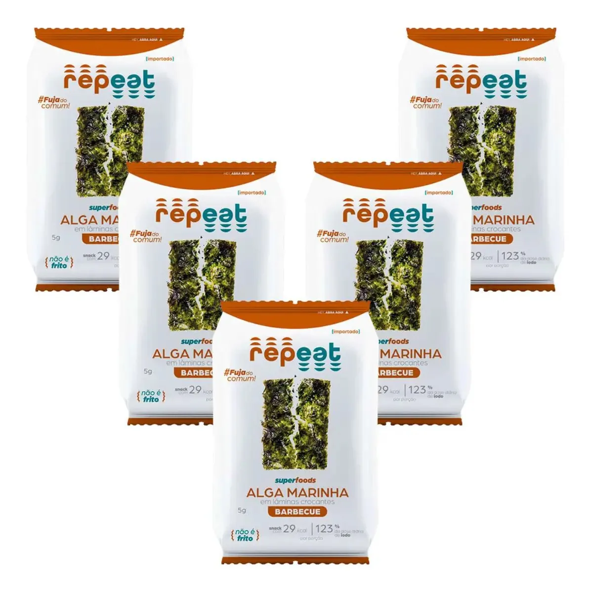 Kit 5 Repeat Snacks Algas Marinhas Sabor Barbecue Nori 5g
