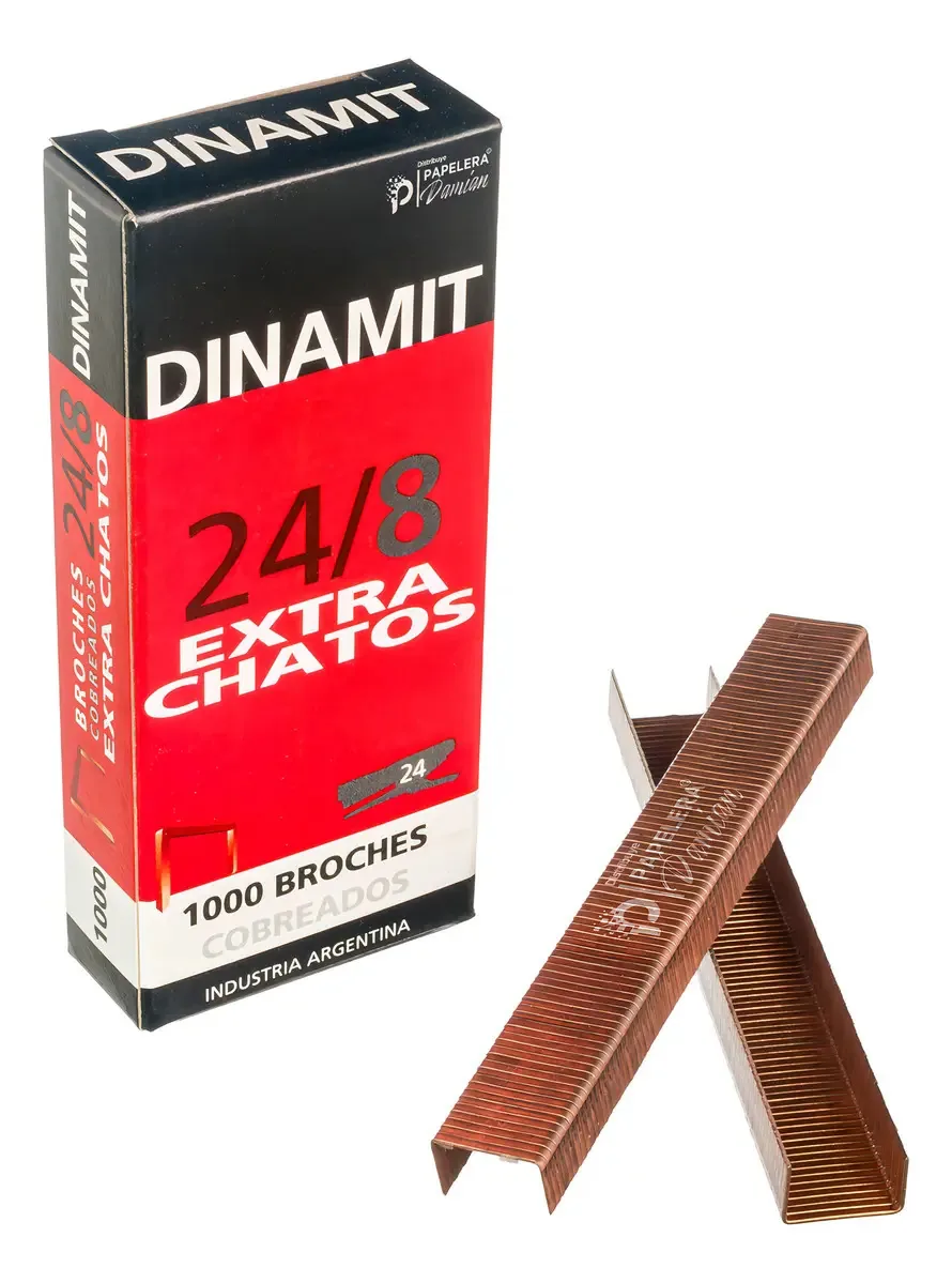 Broches extra planos Dinamit #24 /8 Caixa de 1000u, total de 1.000 broches. Para fixadores Dinamit Clamp 24a, 24b e 24c e marcas compatíveis