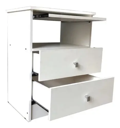 Mesa De Luz 2 Cajones Guias Metalicas Blanca Wengue Moderna