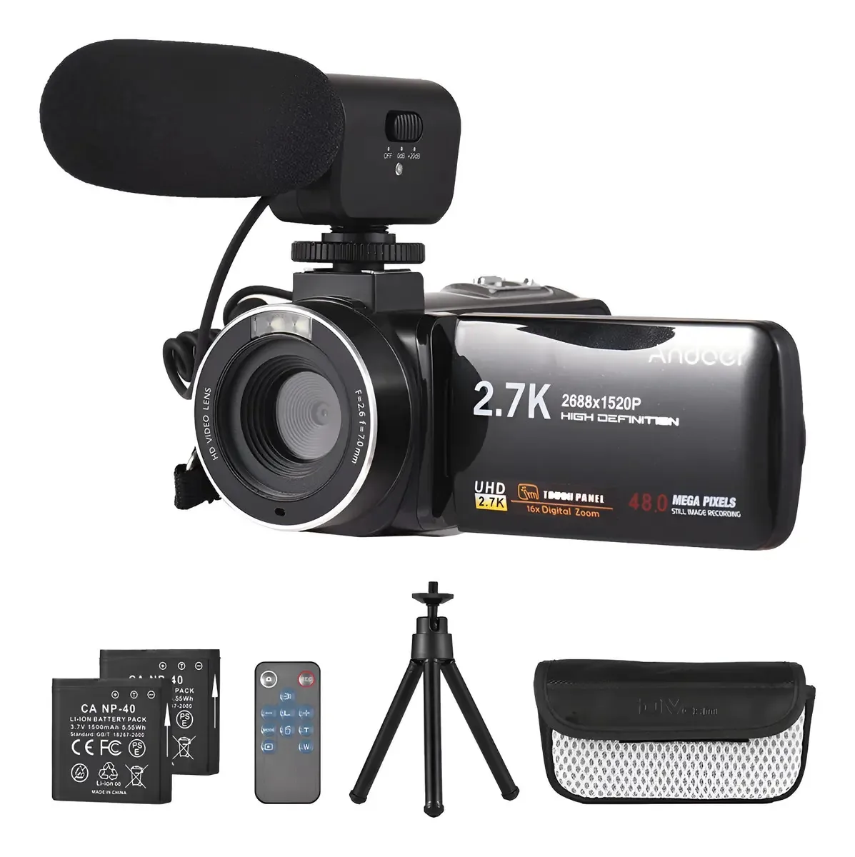 Câmera de vídeo digital Andoer 2.7k 48MP