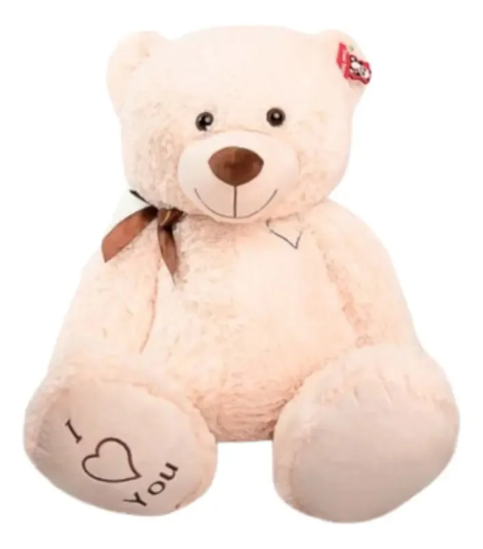 Pelúcia de urso com corações bordados de 95 cm. Cores - cor creme