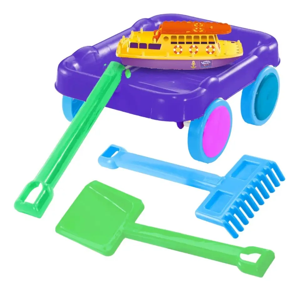 Conjunto de praia Trolley Boat Shovel Rake Jng Toy
