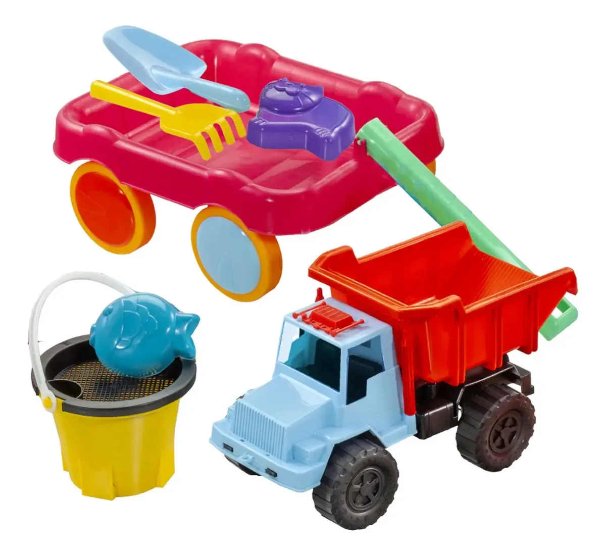 Conjunto de caminhões basculantes e carrinhos de praia, caçamba para crianças