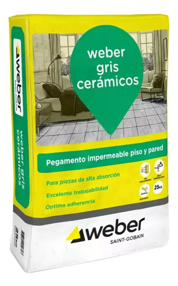 Pegamento Gris Ceramicos 25 K Interior Piso Pared Weber