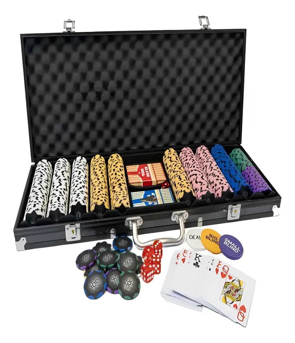 Estojo de arquivo Black Poker 500 fichas, cartas e dados