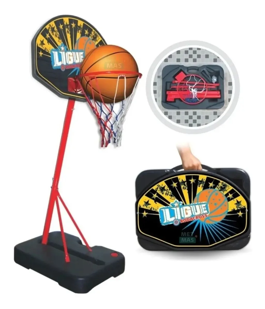 Cesta de basquete e suporte com maleta portátil