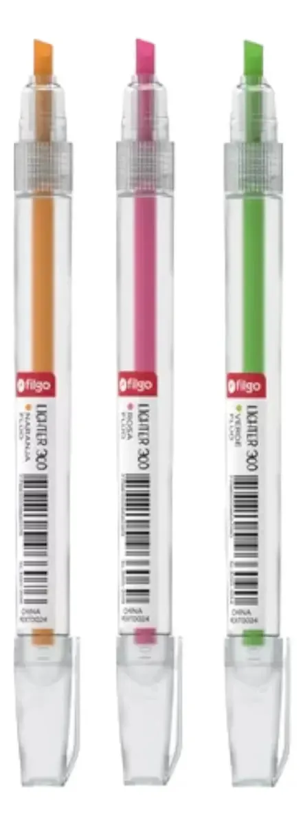 3 iluminadores Filgo Lighter 300 cores fluorescentes