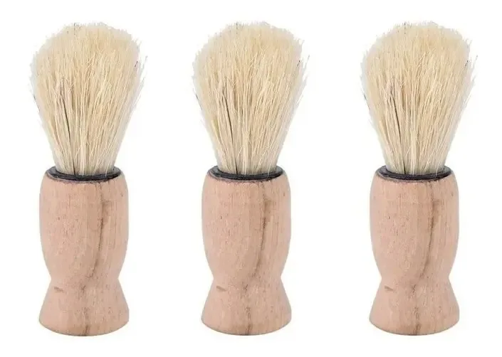Conjunto de 3 escovas de barba para barba para barbeiro masculino de madeira de manga