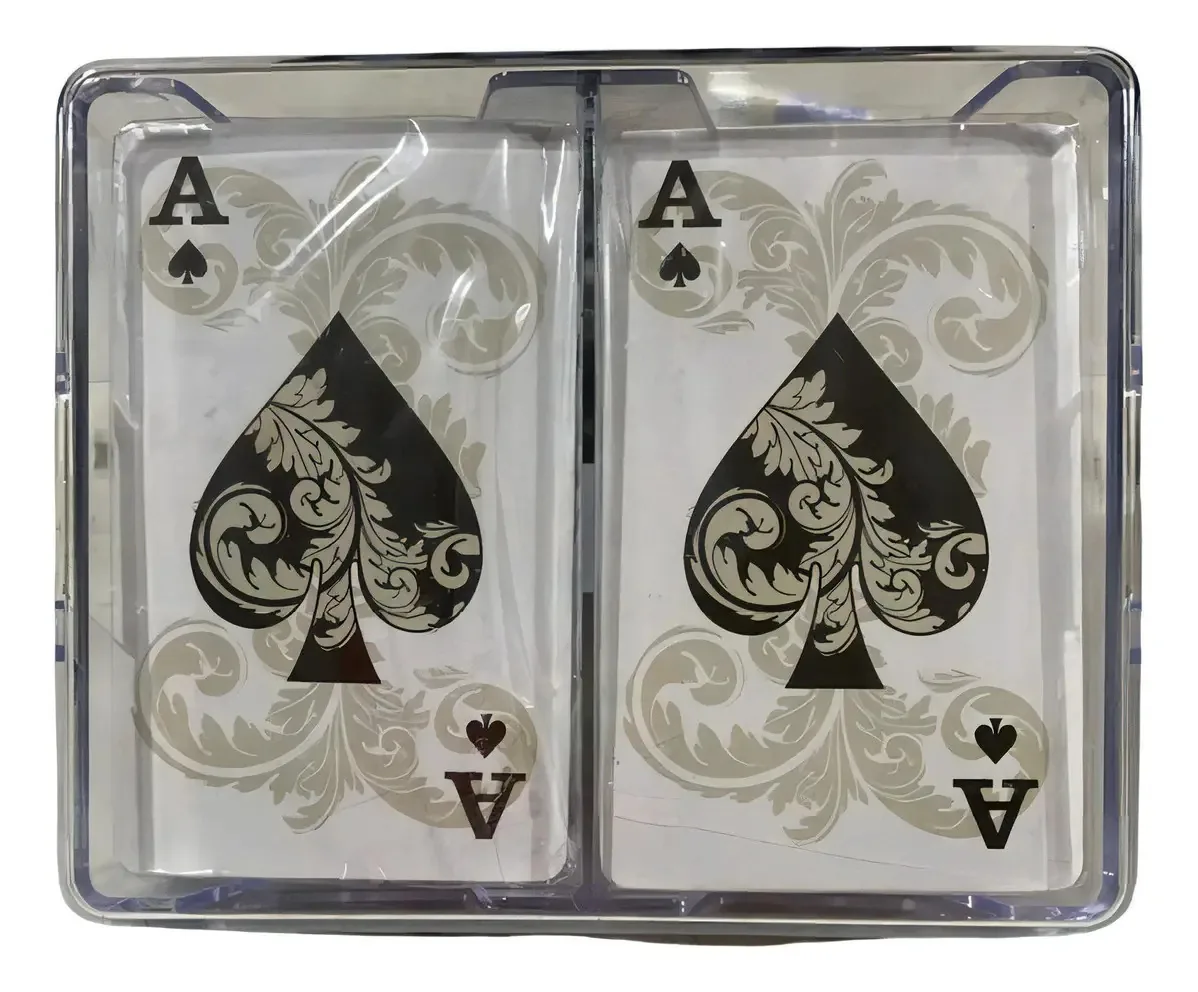 Cartas de pôquer em caixa de acrílico, 2 baralhos laminados