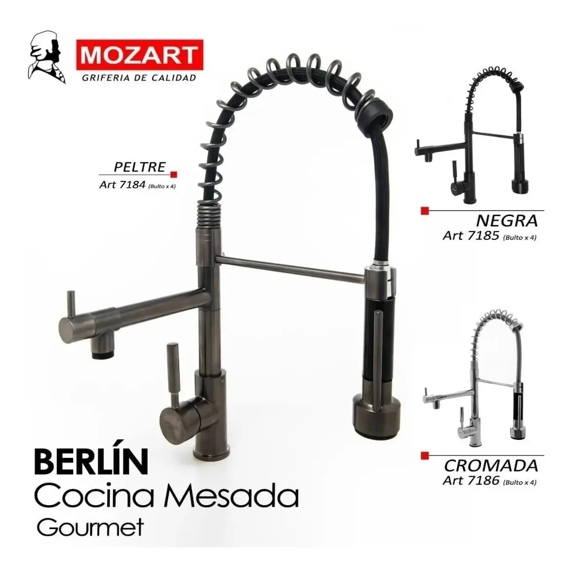 Torneiras de cozinha de bancada Berlin Pewter Mozart