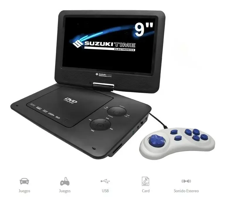 Kit automático portátil de DVD 9 Suzuki Cd Games com tela giratória preto