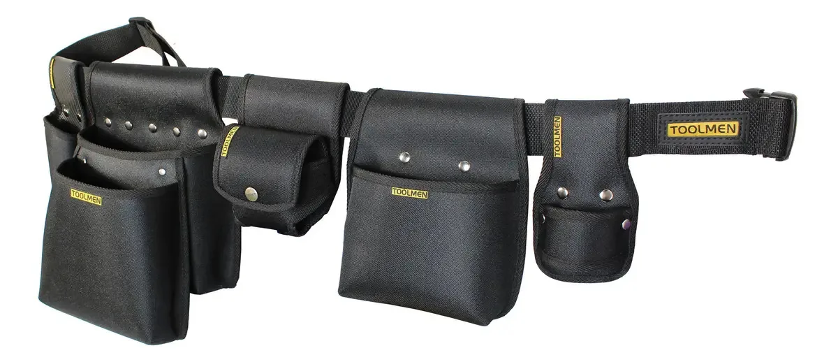 Porta-ferramentas Toolmen Combo T09 5 Bolsas 1 Cinto Cor Preta