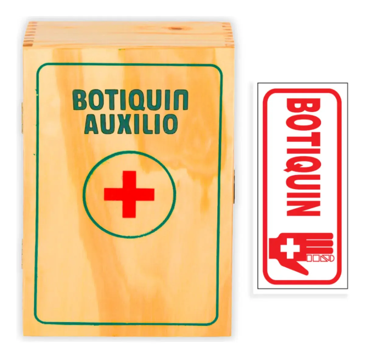 Kit de primeiros socorros de madeira 32 elementos + pôster
