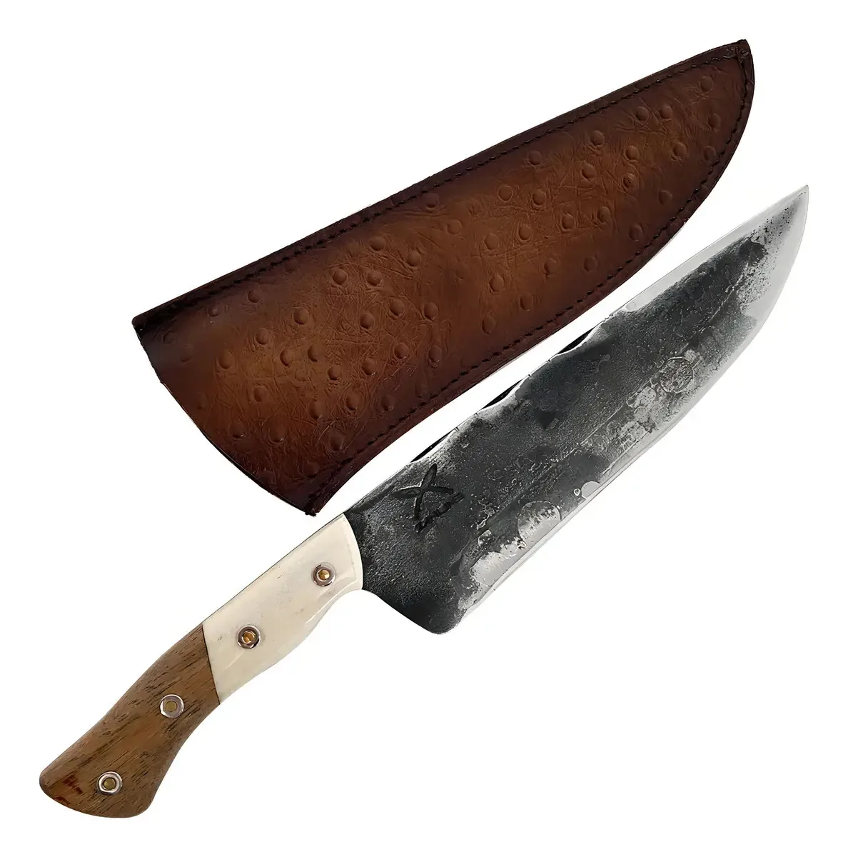 Faca Picanheira 9' Carbono 1070 3mm Cabo Chifre E Madeira