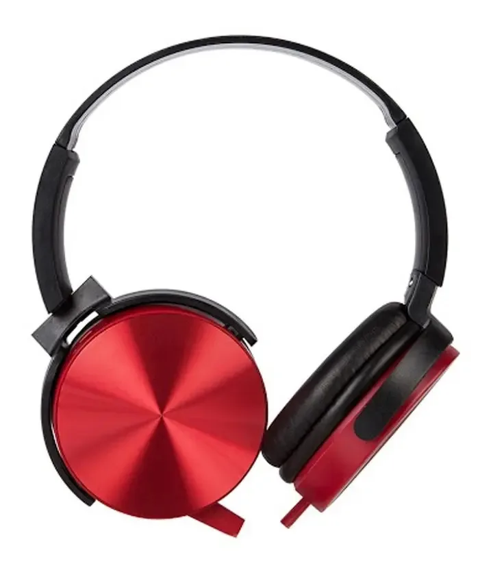 Fones de ouvido dobráveis premium com microfone viva-voz, cor vermelha