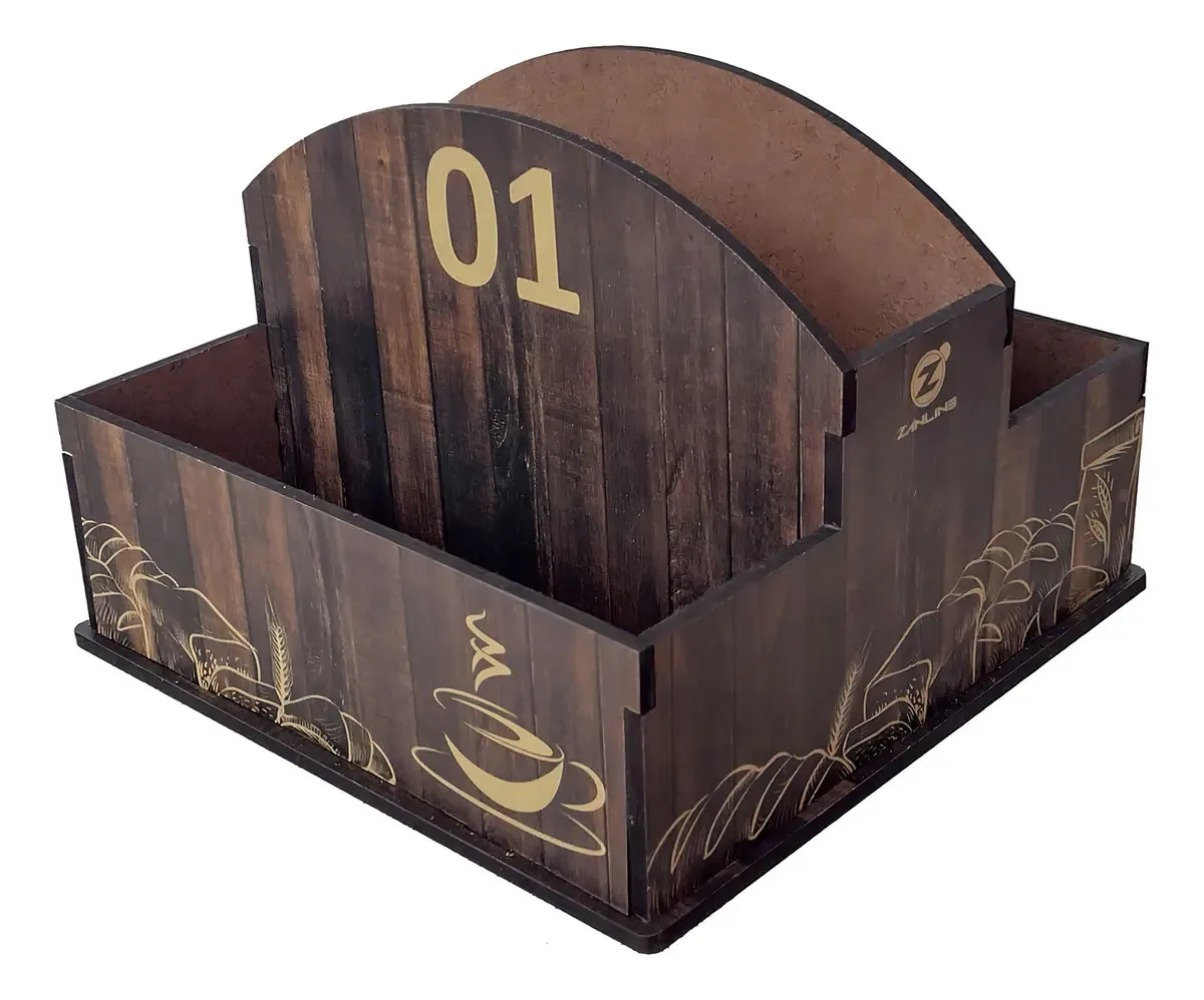 Conjunto 25 Porta Guardanapos E Sachês Mdf Café Para Padaria