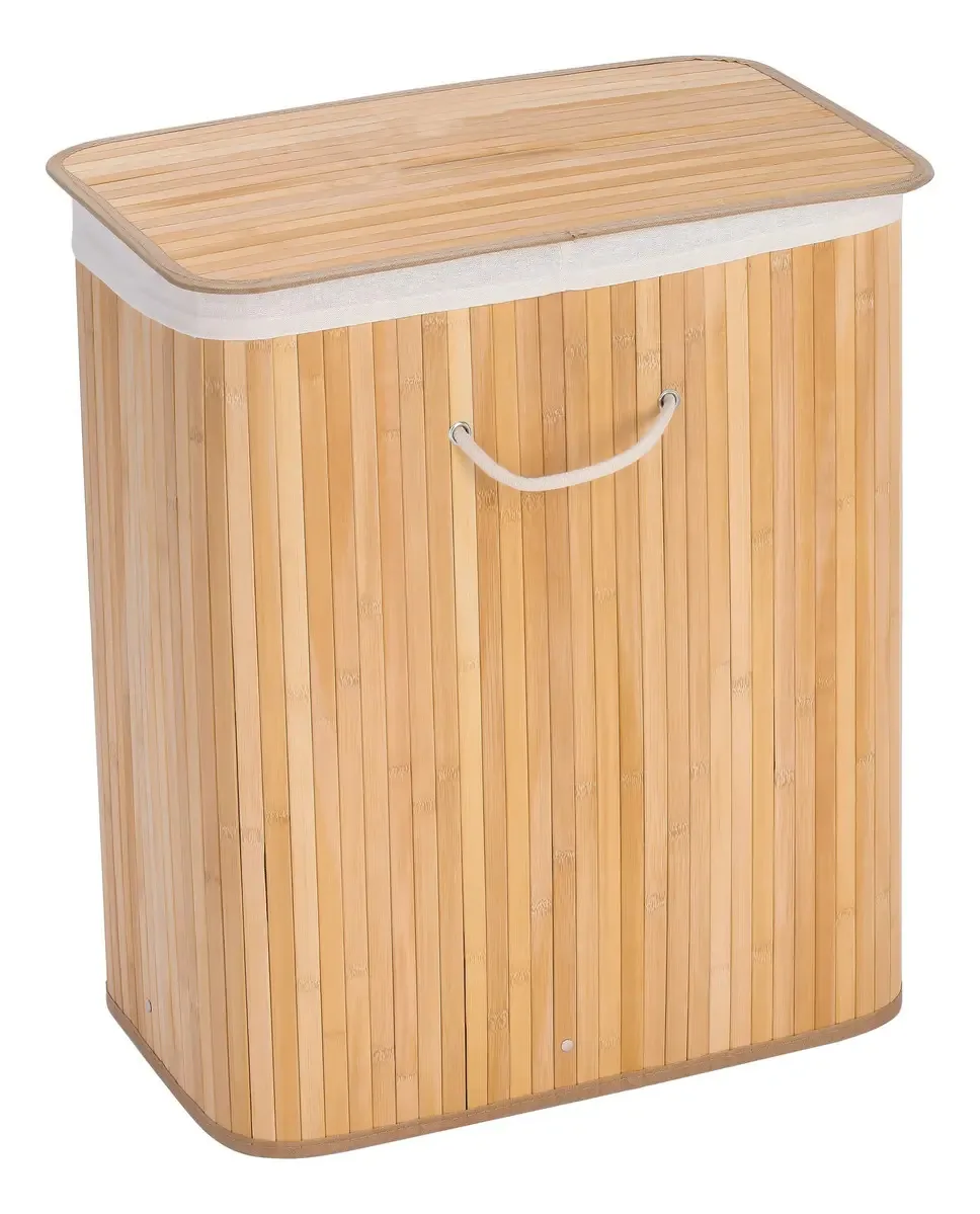 Cesto de roupa suja retangular de bambu Cesto com tampa de roupa