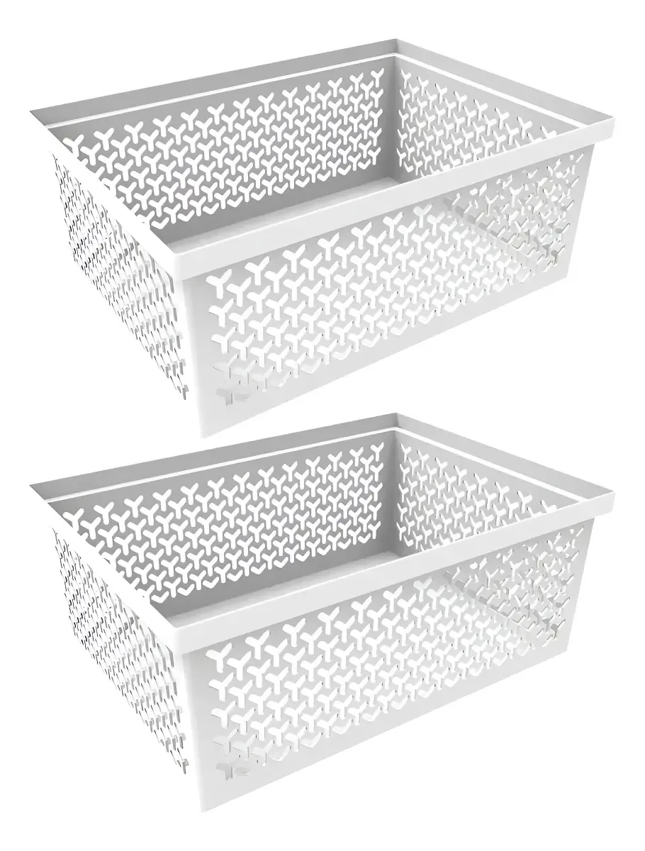 Kit 2 Cestos Organizador Crippa Grande Branco Retangular Polipropileno