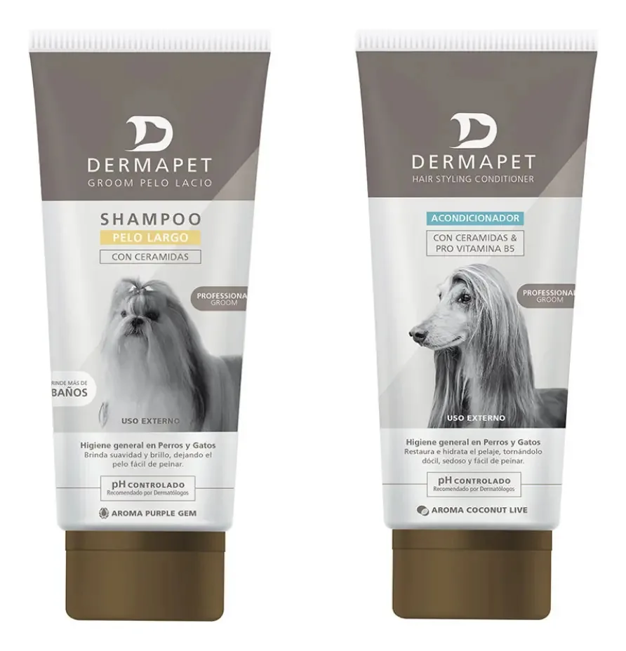 Shampoo 250 ml para cabelos compridos + condicionador 250 ml Dermapet Fragrance Shampoo para cabelos longos e condicionador 250 ml