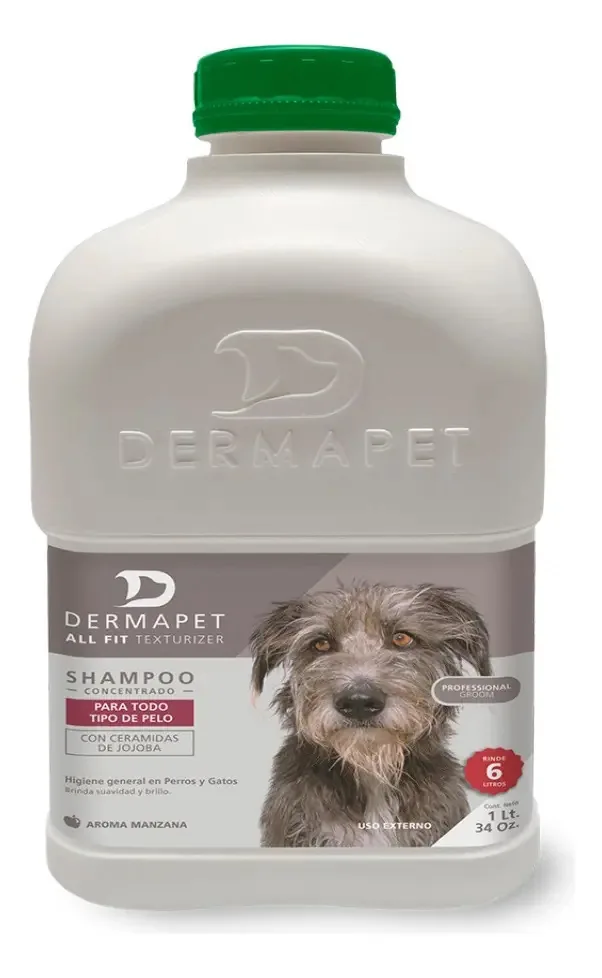 Shampoo Dermapet All Fit Groom para cães para todos os tipos de cabelo, fragrância de maçã de 1 litro