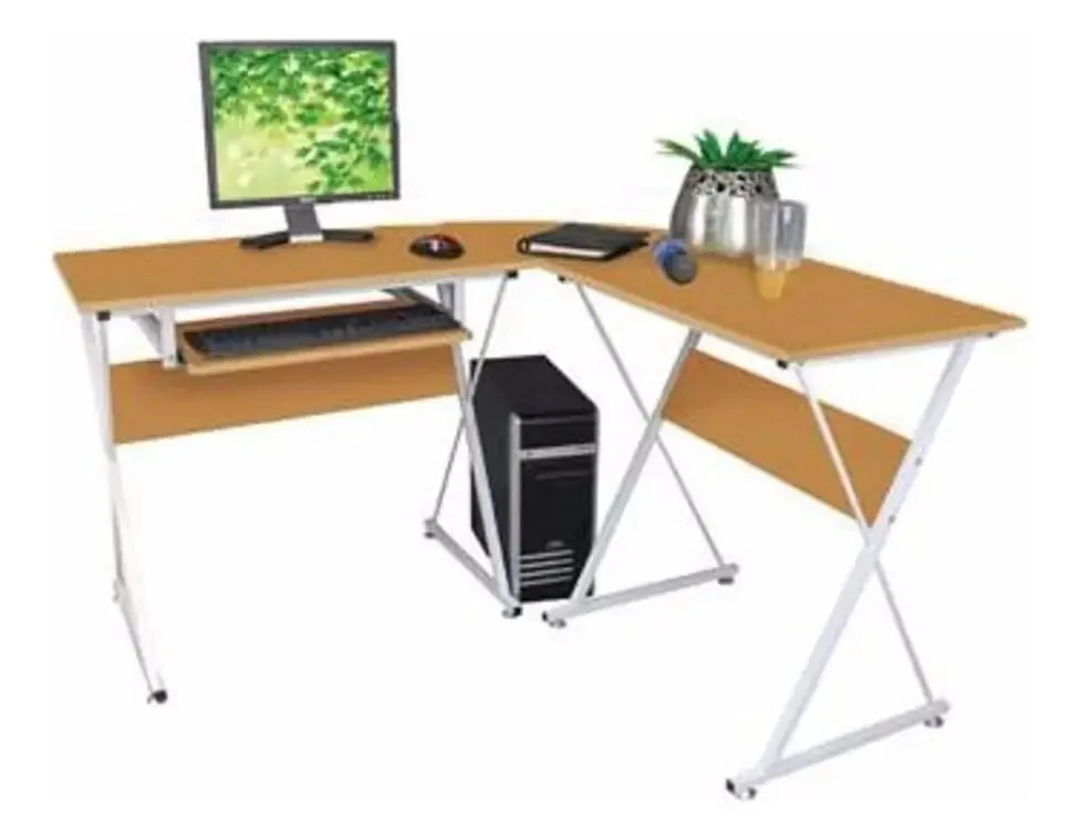 Computador de mesa de canto, PC, notebook, 118x128x74cm, cor de faia