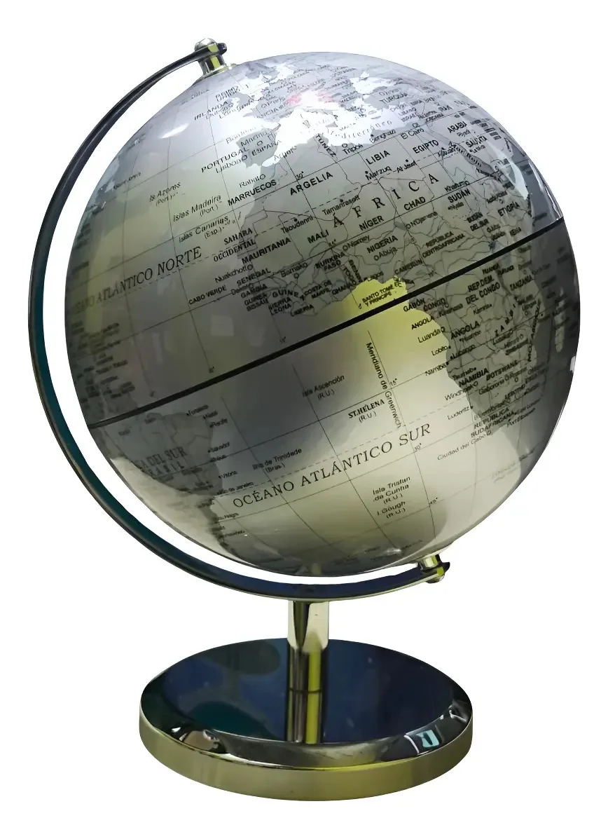 Globo Glover de 14 cm com base e meridiano metálico 141 M prateado