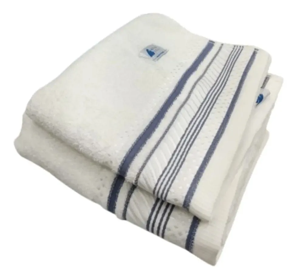 Conjunto de toalhas e toalhas Rainbow 450 gr de algodão branco penteado com proteção azul