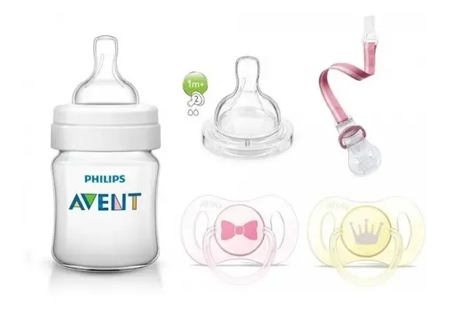 Chupeta de mamadeira rosa clássica Avent Philips Combo Newborn