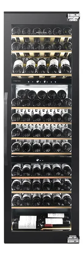 Painéis Winefroz embutidos em cava para 71 bots. Temperatura tripla