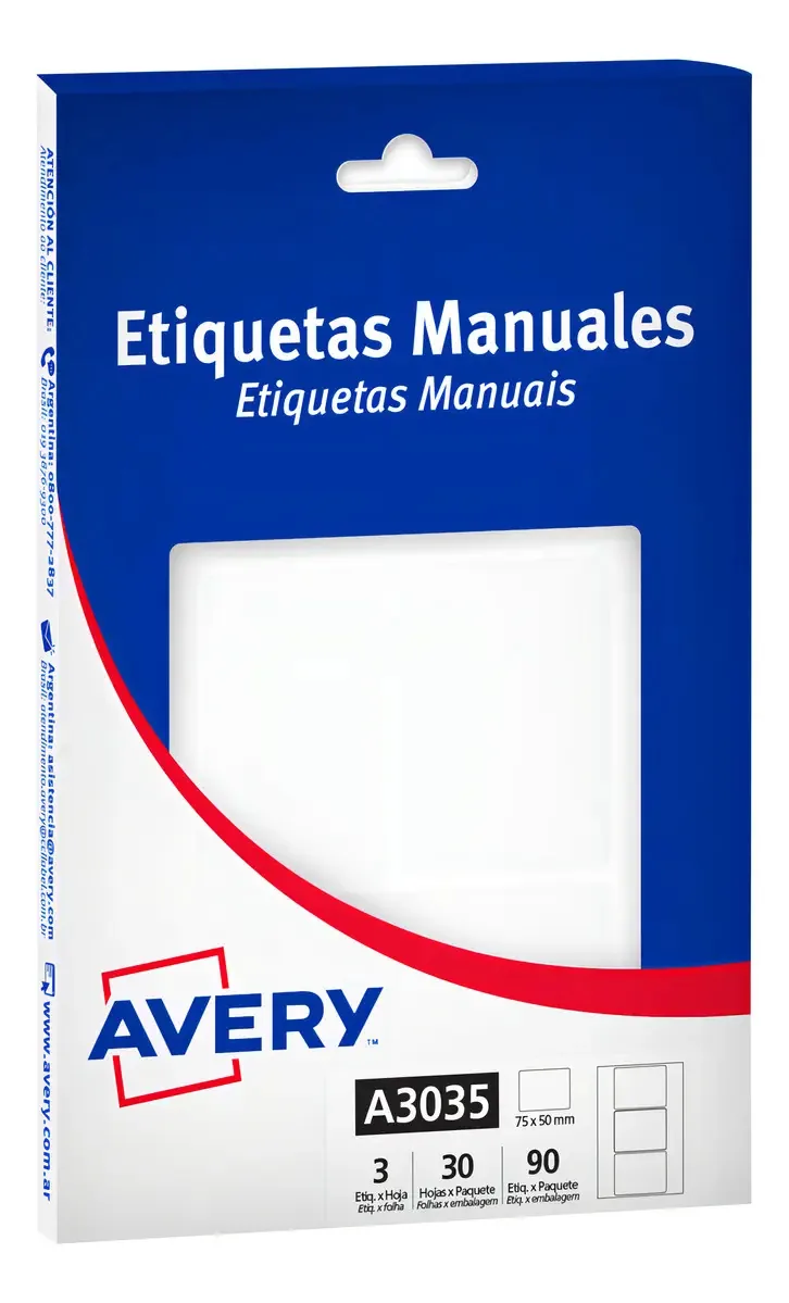 Etiquetas brancas multiuso Avery 75x50mm A3035