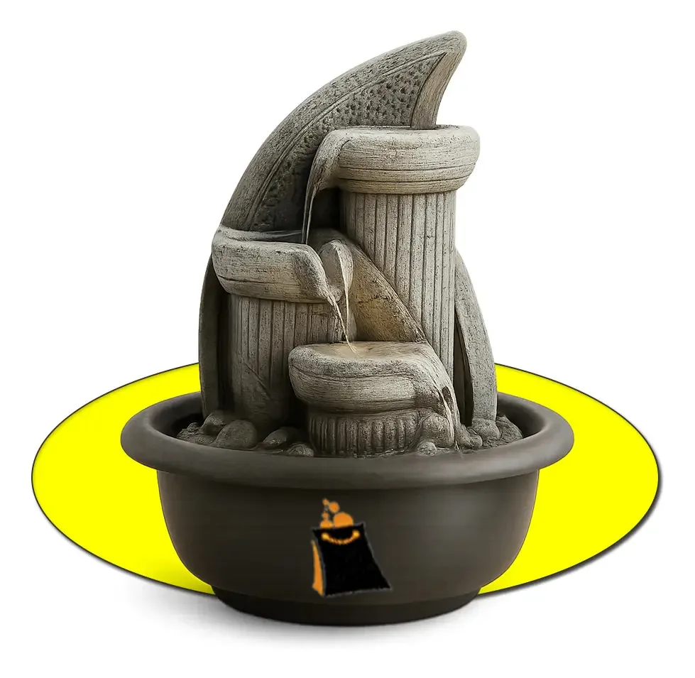 Fonte interna, água, cachoeira, decorativa, casa, mesa, cinza