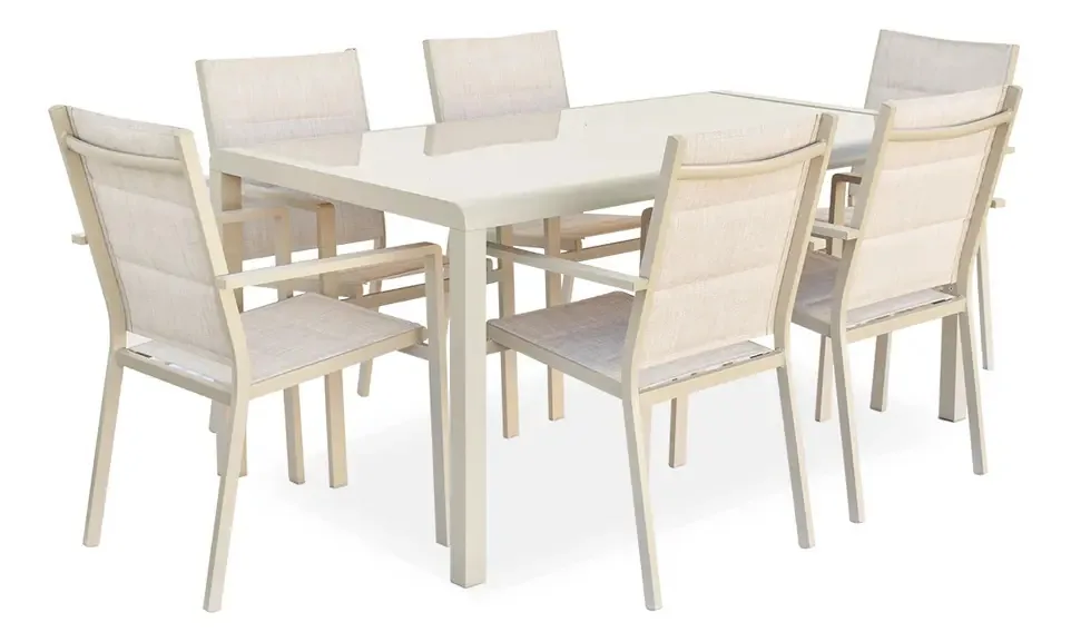 Conjunto de mesa de jardim ao ar livre de alumínio Circe Utile e 6 poltronas com estrutura bege