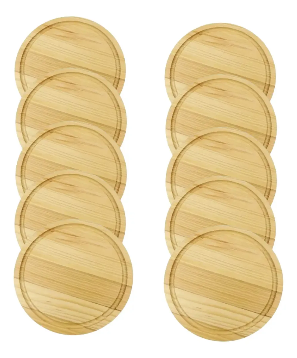 Kit 10 Tábuas Redonda Para Pizza Madeira 40cm Diâmetro Cor Marrom Redondo