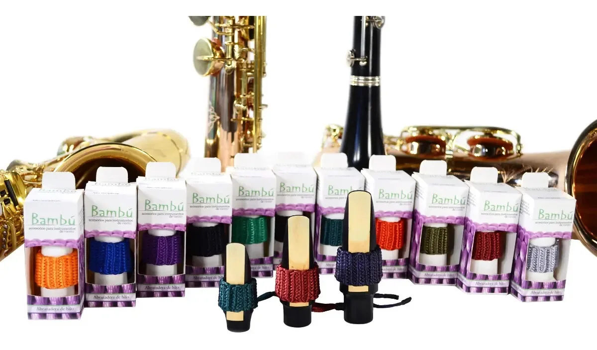 Braçadeira de corda de bambu verde brilhante para saxofone tenor