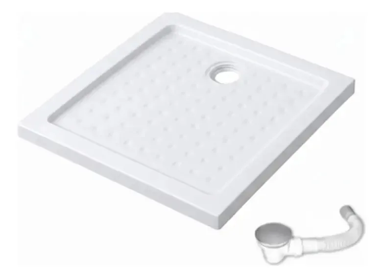 Receptáculo: caixa de chuveiro quadrada, cabine de acrílico reforçado com água antiderrapante, cor branca, linha Mentay, 80x80x5, chuveiro de banheiro com dreno incluído