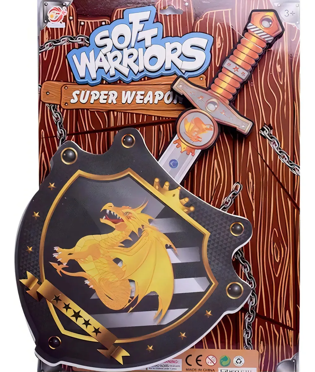 Conjunto de escudo e espada de borracha macia Dragon Brown