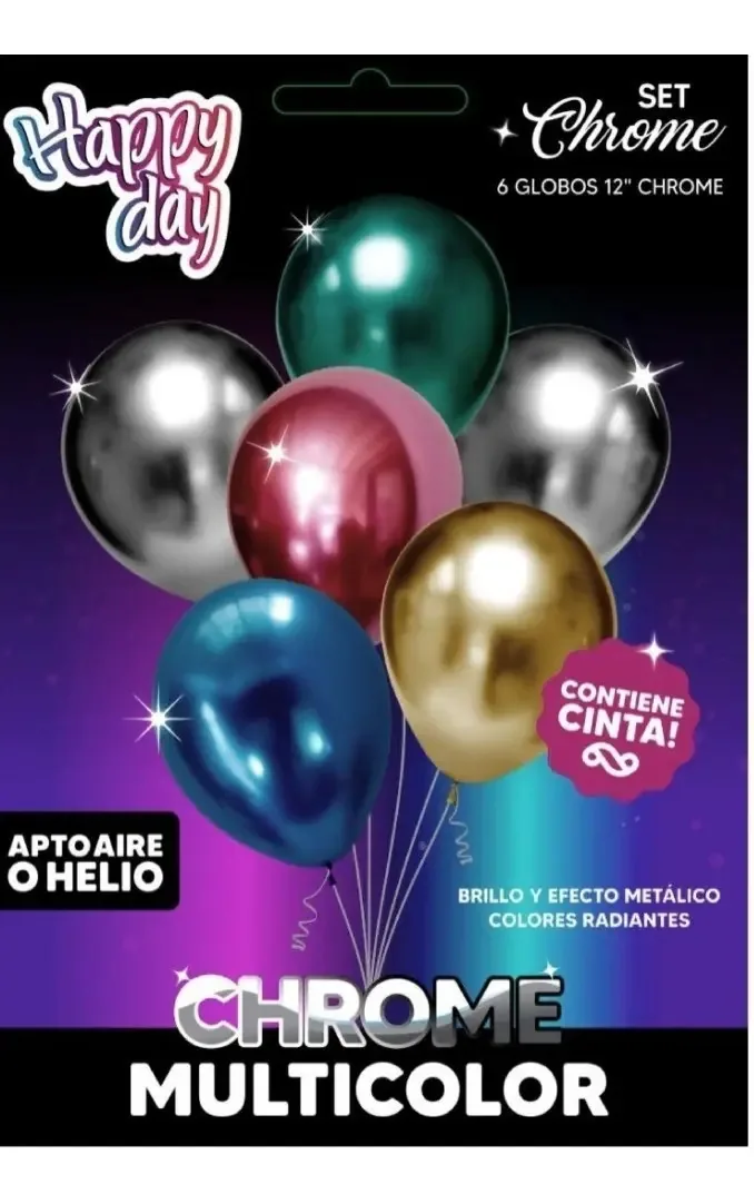 Conjunto de 6 balões cromados multicoloridos de 12 polegadas
