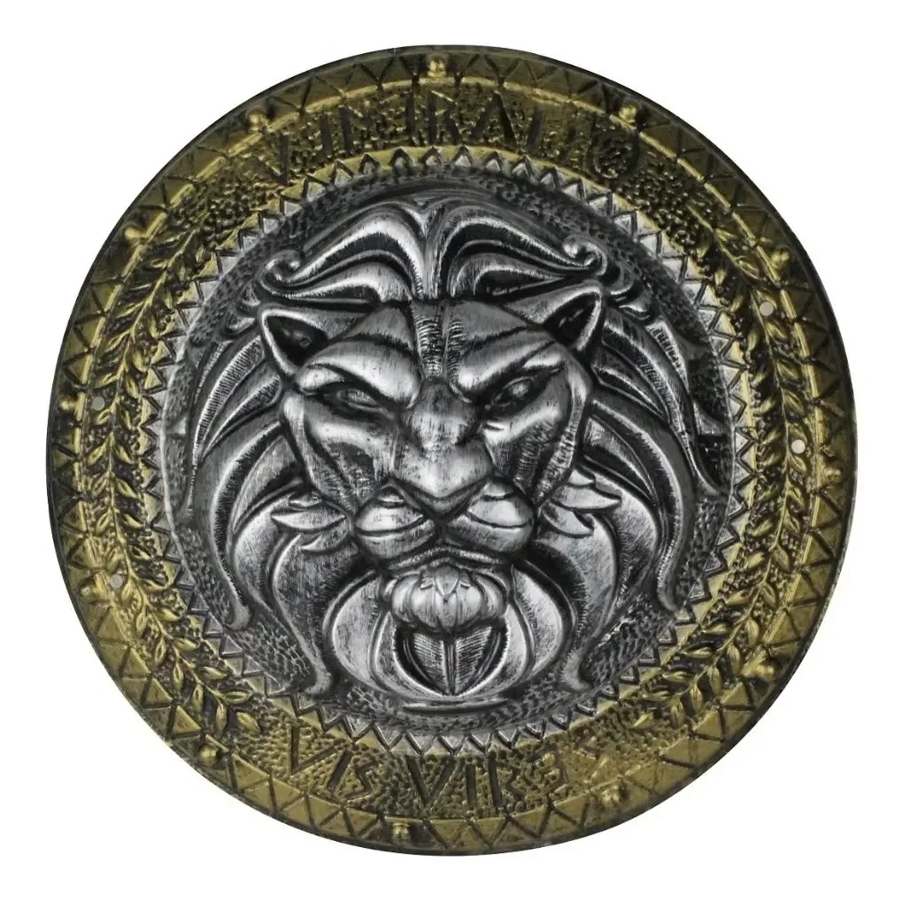 Escudo militar romano, cotilhão de plástico semirrígido, cor dourada, escudo romano